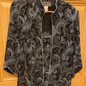 Alex Evenings Black, Teal, and Silver Paisley Jacket and Tank Set